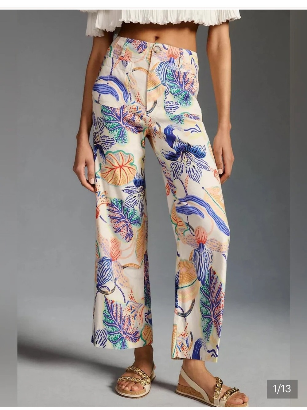 Maeve Colette Cropped Wide Leg Pants Sarah Gordon Artist Edition Colorful Sz 27